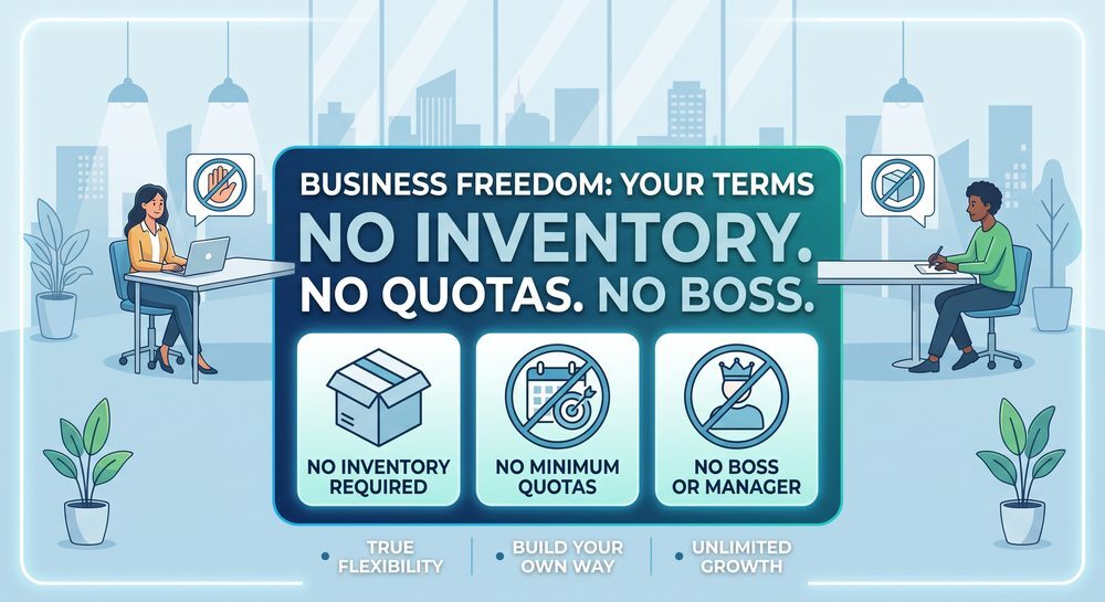 No inventory, no quotas, no boss — build your own business on your own terms No inventory, no quotas, no boss — build your own business on your own terms
